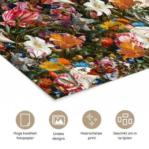 Bloemen - Vlinder - Design - Kunst - Abstract - Schilderij - Oude meesters poster papier klein -closeup_NL