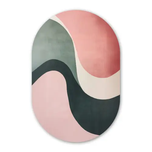 Abstract - Golven - Sierlijk - Roze Wandcirkel Ovaal Glas middel -3d