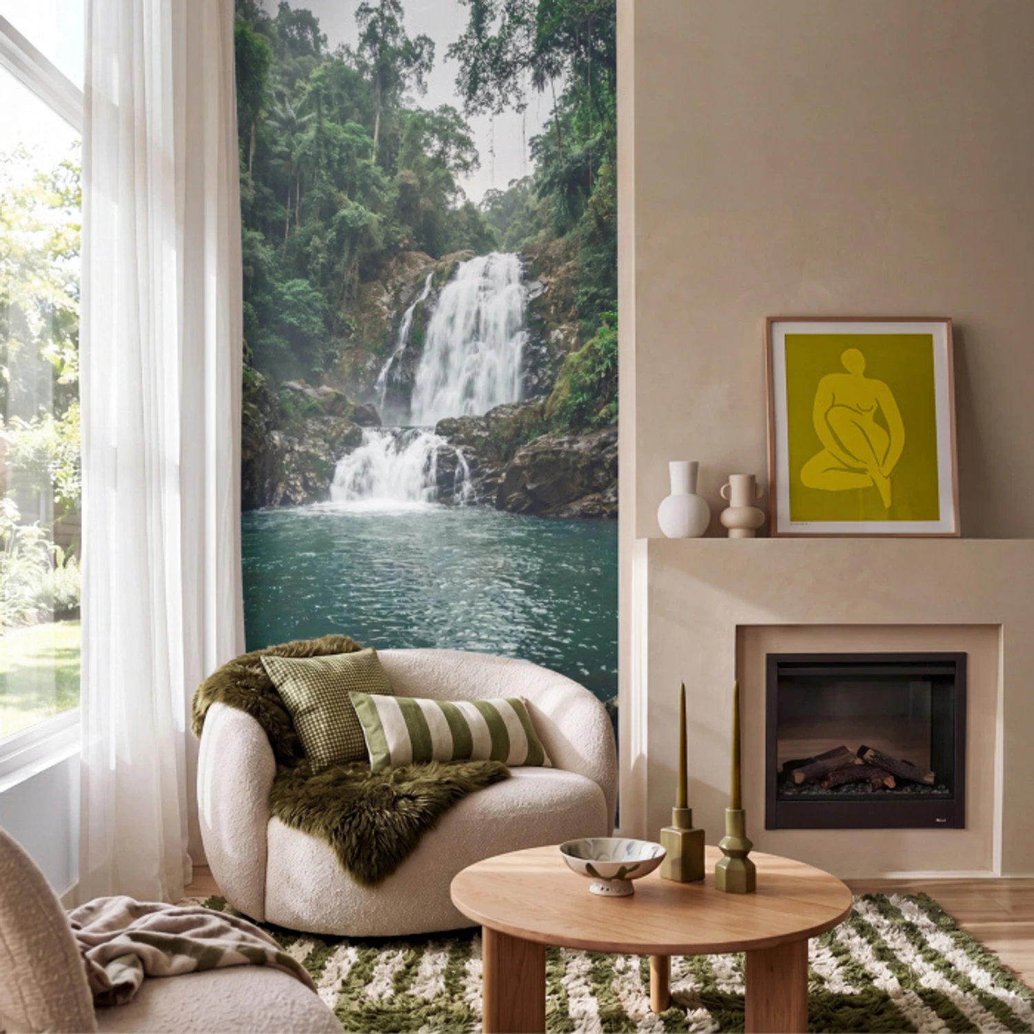 Waterfall - Forest - Nature - Greenkhgyguyg Behang Vlies klein -sfeer2