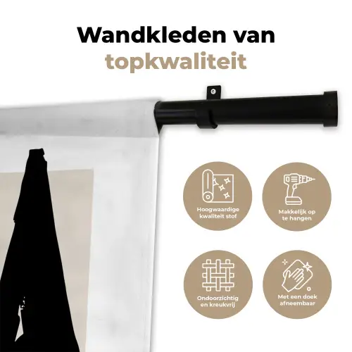 Bomen - Kerst - Zwart - Feest Wandkleed katoen klein -sfeer2