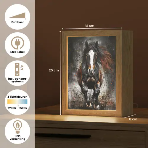 Paard - Dieren - Zwart - Luxe - Modern Light Box met kabel (Tafellamp) klein -USP_NL