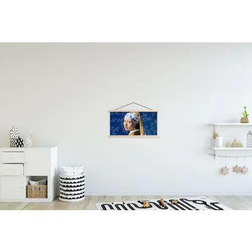 Meisje met de parel - Delfts blauw - Vermeer - Bloemen - Schilderij - Oude meesters textielposter latten blank klein -kinderkamer