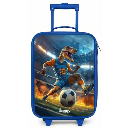 T-Rex als voetballer in vol stadion Kinderkoffer - Blauw klein -zz3dotto