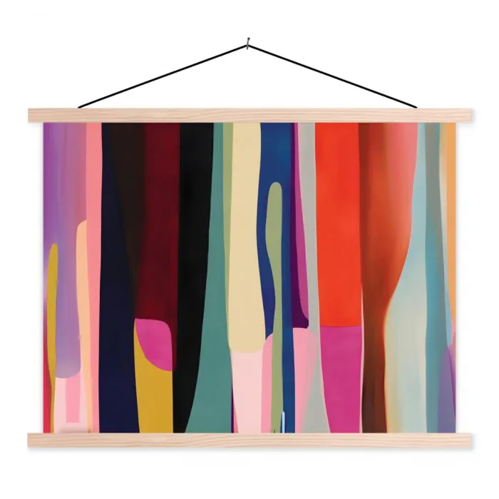 Kleurbanen - Verticaal - Kleurrijk textielposter latten blank klein -3d