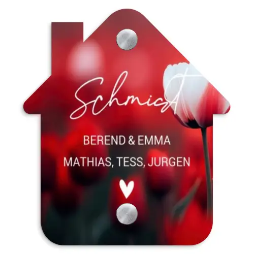 Rode tulpen - Sierlijk Naambord Huisje klein -3d