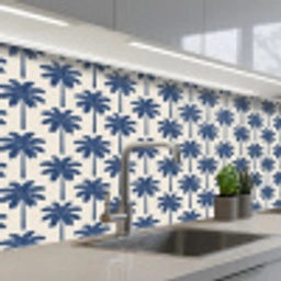 Symmetrisch - Palm - Blauw keuken achterwand 2 middel 871 -3d_schuin