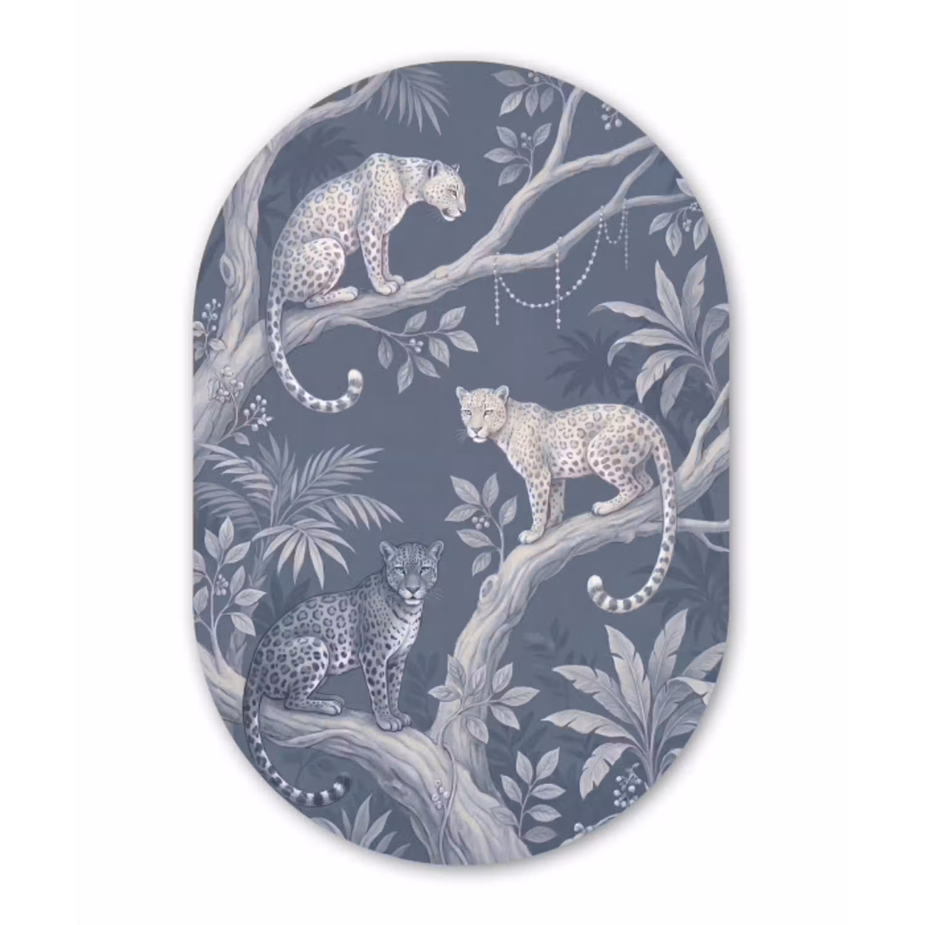 Dieren - Jungle - Illustratie - Bomen - Blauw Wandcirkel Ovaal Aluminium middel -3d