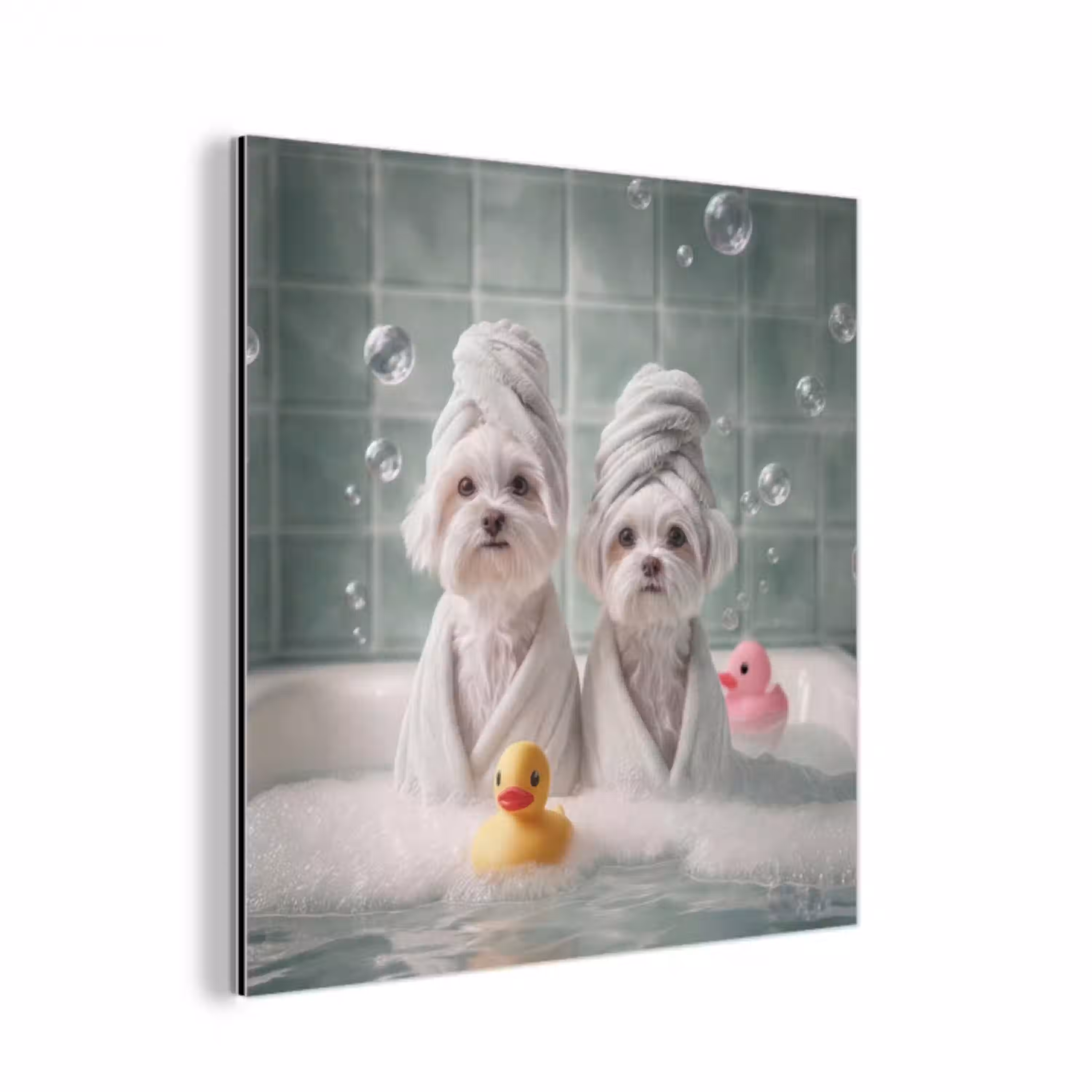 Hondjes - Badkuip - Badeendjes - Handdoeken aluminium wit klein -3d