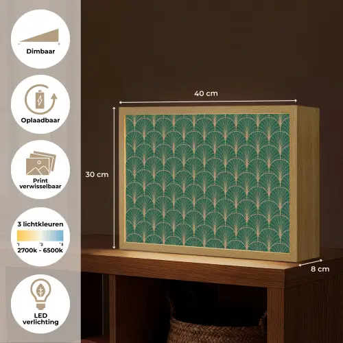 Patroon - Groen - Goud - Symmetrisch Light Box met batterij (Wandlamp) middel 907 -USP_websiteoverzichtNL