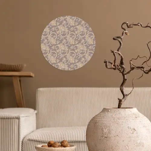 Oosters - Bloemen - Beige - Grijs Wandcirkel behangsticker klein 186 -sfeer1
