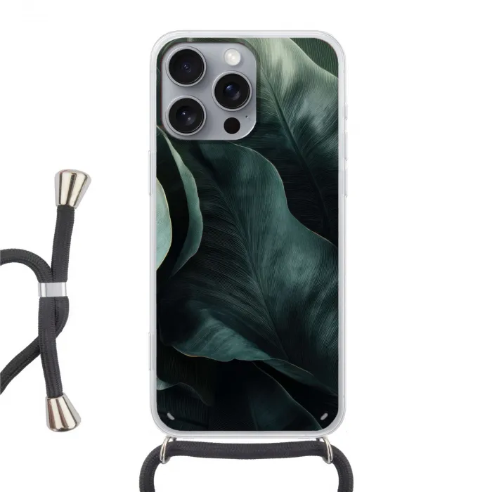 Groen - Bladeren - Glad - Nerven Hoesje iPhone 16 Pro Max met koord klein -3d