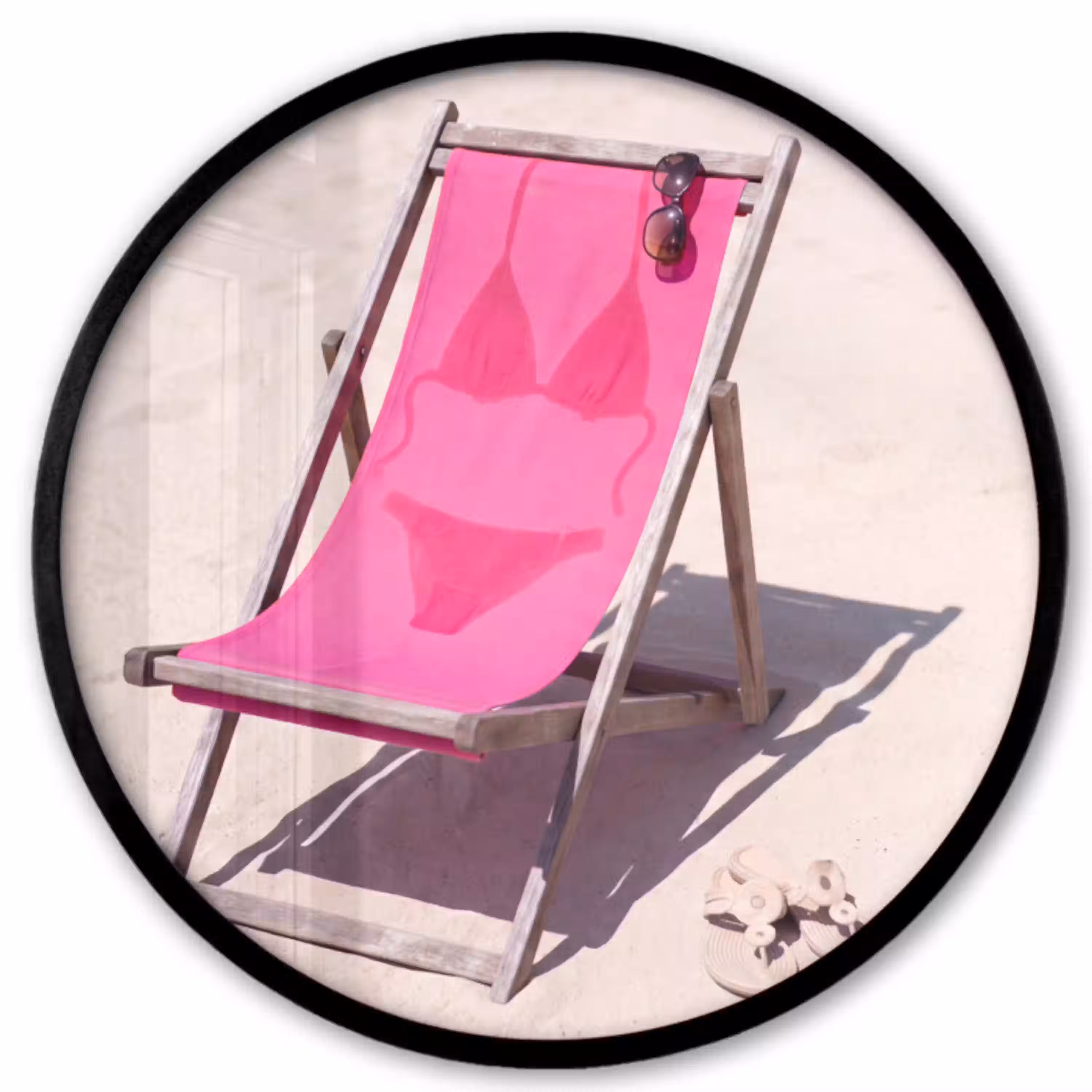 Strand - Ligstoel - Badkleding - Zomer - Roze Fotolijst rond zonder passe partout klein -3d