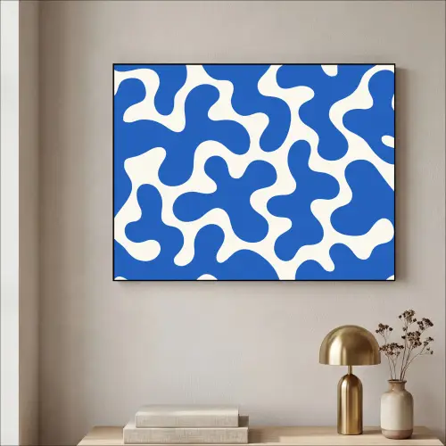 Vormen - Abstract - Blauw - Golven Textielframe zwart klein -sfeer2