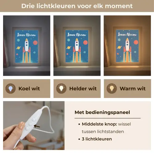 Raket - Planeten - Ruimte Light Box met kabel (Kinderlampje) klein -USP_lichtkleurNL