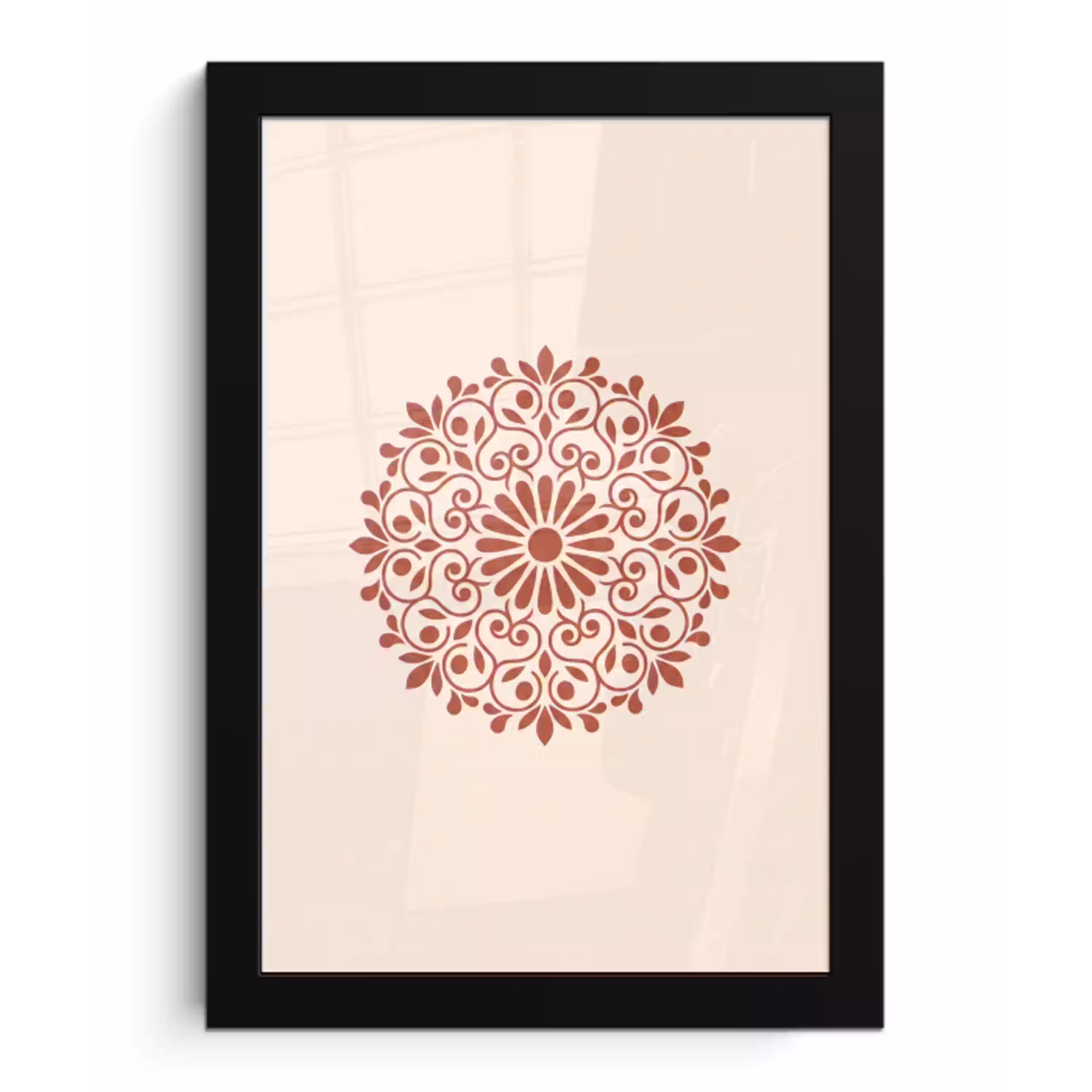 Decoratie - Cirkel - Symmetrisch - Modern - Roodbruin fotolijst zwart zonder passe partout klein -3d