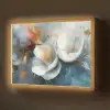Bloemen - Wit - Goud - Kunst - Abstract Light Box met batterij (Wandlamp) middel -z3d_website