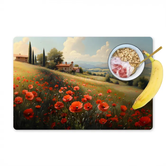 Klaprozen - Rood - Heuvels - Landschap Placemat vinyl groot -zzzproduct_Kitchenyeah-website