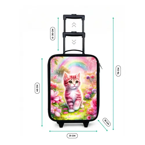 Kitten met regenboog en bloemen Kinderkoffer - Zwart klein -productfoto_formaten