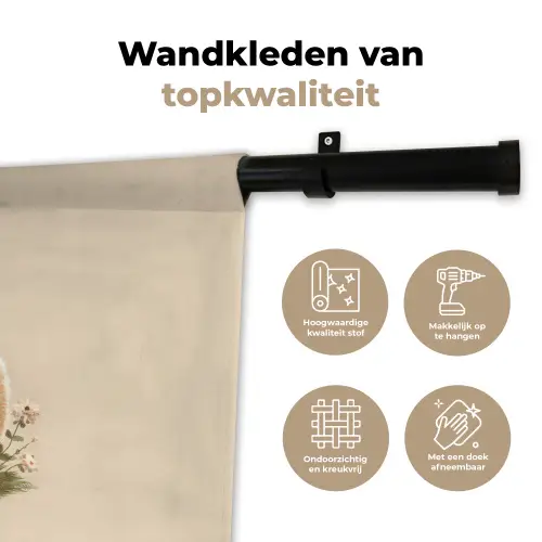 Schaap - Beige - Bloemen Wandkleed katoen klein -sfeer2