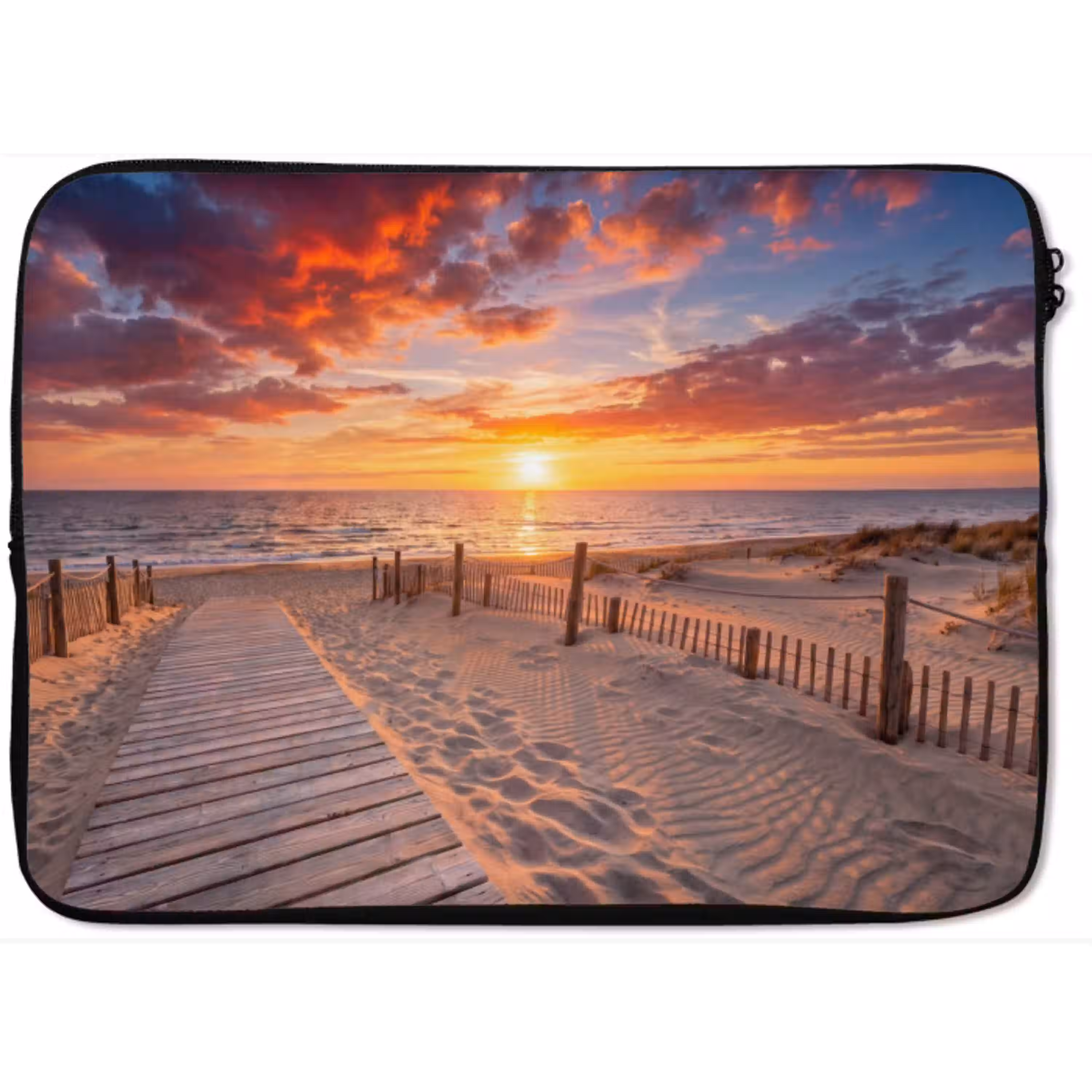 Strand - Zonsondergang - Zee - Natuur - Oranje laptophoes neopreen klein -zkaufland3dotto