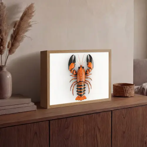 Kreeft - Zwart - Oranje - Wit - Uniek Light Box met batterij (Wandlamp) middel -sfeer2