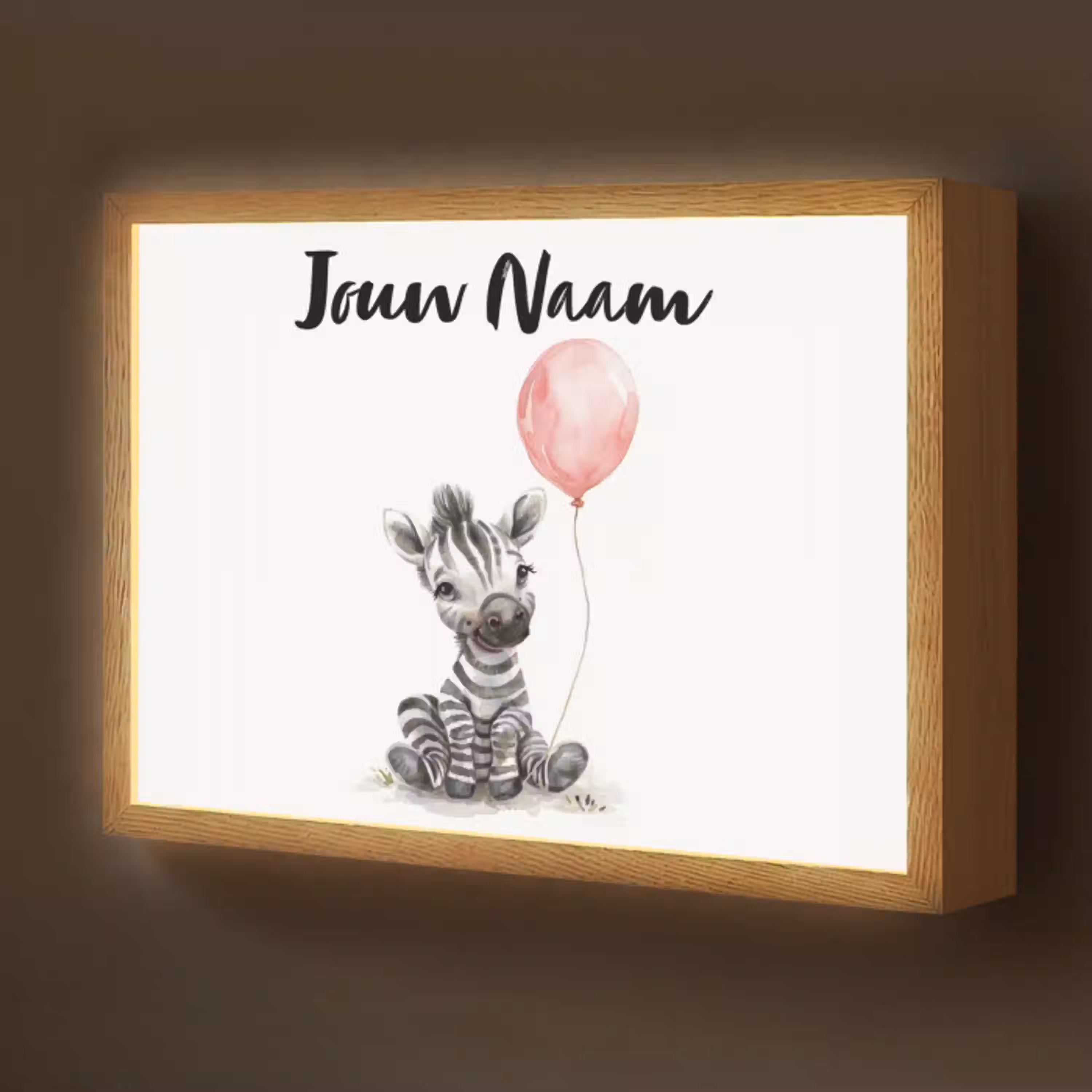 Zebra - Baby - Dieren - Roze ballon Light Box met batterij (Wandlamp kind) middel -z3d_website
