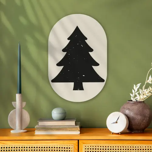 Kerstboom - Zwarte kerstboom - Boom - Japandi Wandcirkel Ovaal Forex klein -sfeer2