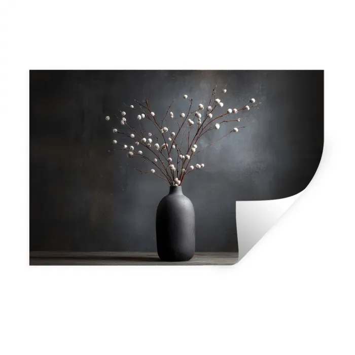 Takken - Vaas - Bolletjes - Wit Muursticker klein -3d