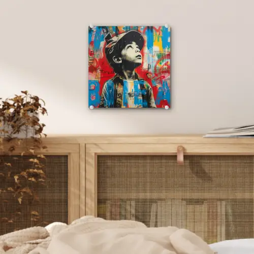 Graffiti - Vintage - Jongen - Street art - Neon - Banksy plexiglas 5mm klein -sfeer4