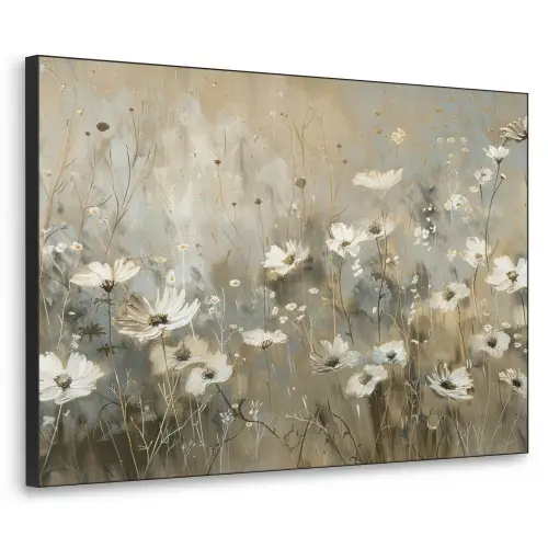 Bloemen - Wit - Natuur - Grijs - Modern Textielframe zwart klein -3d