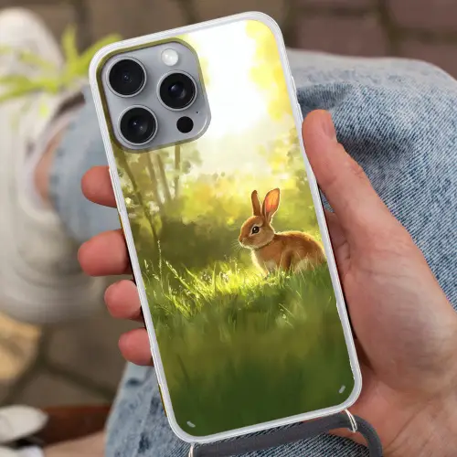 Konijn - Zonlicht - Bos Hoesje iPhone 16 Pro Max met koord klein -sfeer3