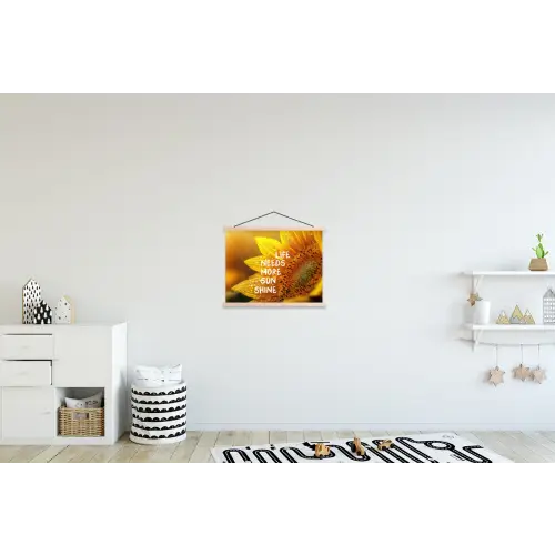 Zonnebloem - Close up - Geel - Quote textielposter latten blank klein -kinderkamer