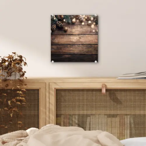Kerstdecoratie - Houten - Dennenappel - Bruin plexiglas 5mm klein -sfeer4