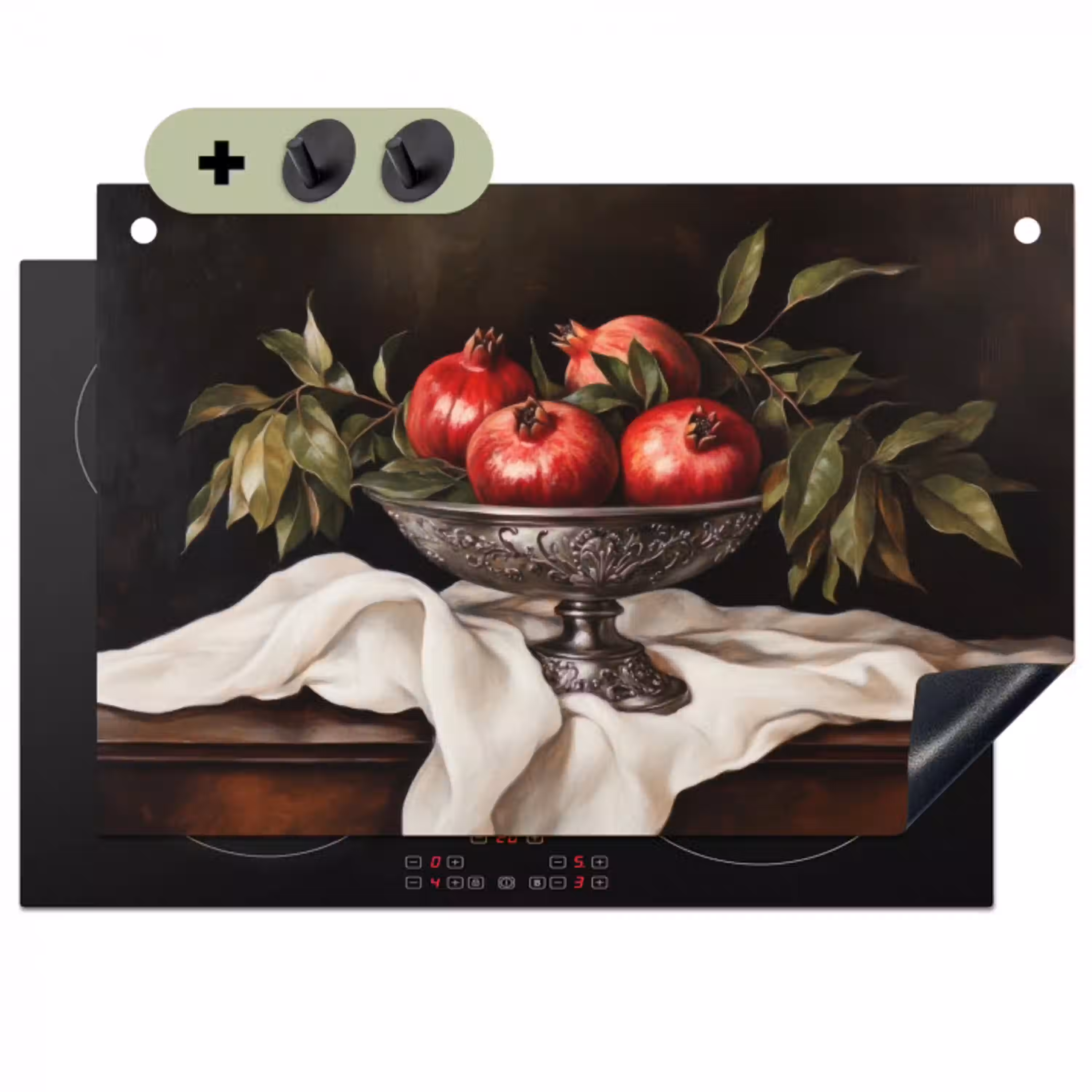 Granaatappels - Klassiek - Vintage Inductie beschemer met haakjes klein -3d