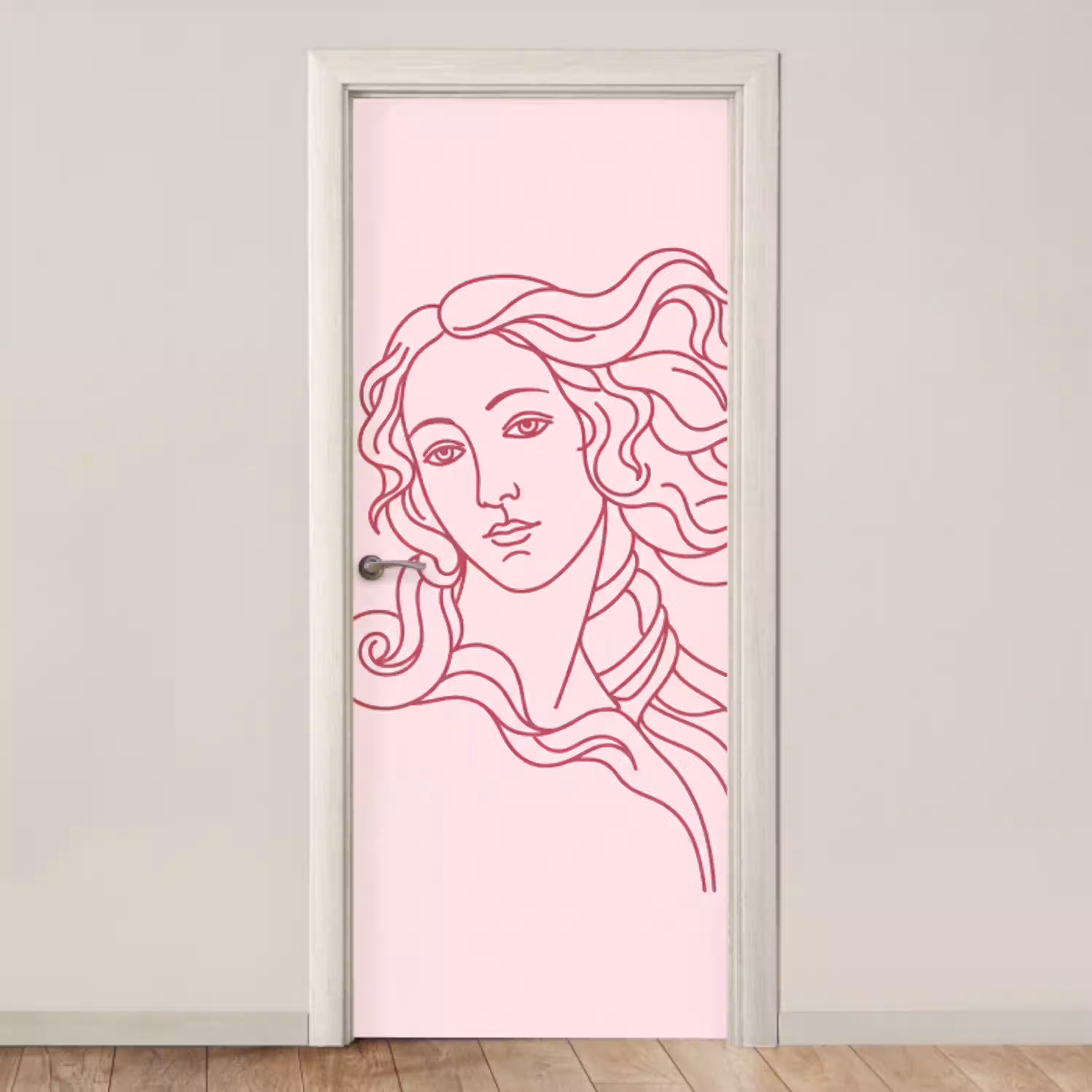 Vrouw - Portret - Klassiek - Line-art - Roze deurposter klein -3d_beige