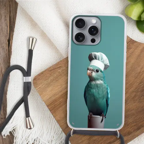 Parkiet - Vogel - Koksmuts - Cute Hoesje iPhone 16 Pro Max met koord klein -sfeer4