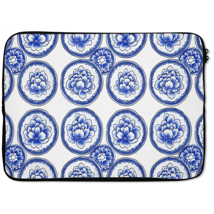 Cirkels - Bloemen - Blauw laptophoes neopreen klein 279 -zkaufland3dotto