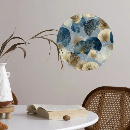 Bladeren - Abstract - Goud - Blauw Wandcirkel behangsticker klein -sfeer3