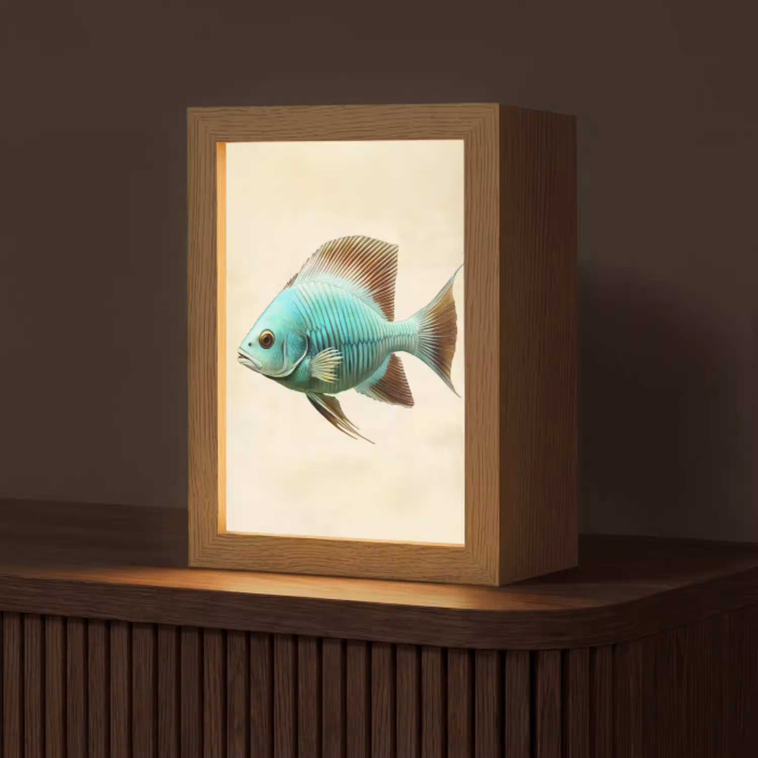 Schubben - Vis - Mint - Minimalistisch Light Box met kabel (Tafellamp) klein -z3d_website