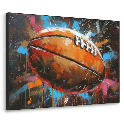 Graffiti - Rugby - Kleurrijk - Rugbybal Textielframe zwart klein -3d