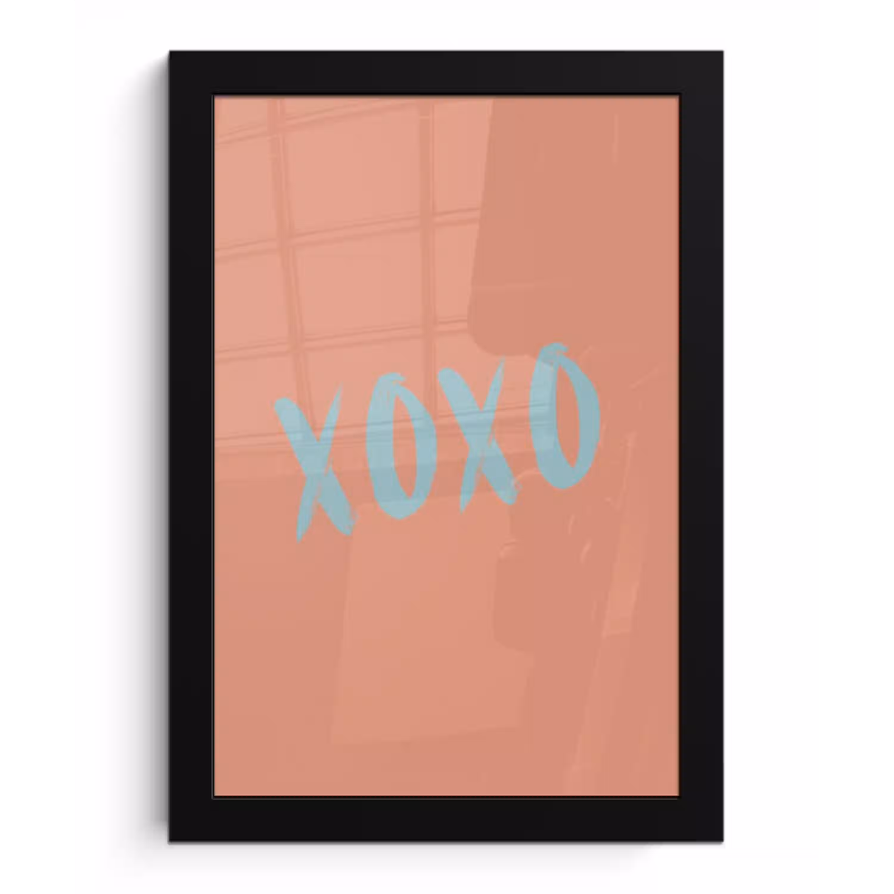 XOXO - Blauw - Perzikkleur fotolijst zwart zonder passe partout klein -3d