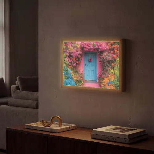 Bloemen - Deur - Roze Light Box met batterij (Wandlamp) middel -sfeer1
