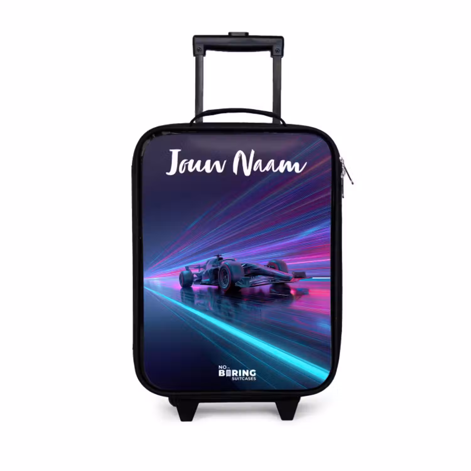 Kinderkoffer met naam - Lichtstralen - Neon - Racewagen - Paars