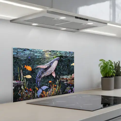 Mozaïek - Walvis - Koraal - Water keuken achterwand spatscherm klein -3d_schuin