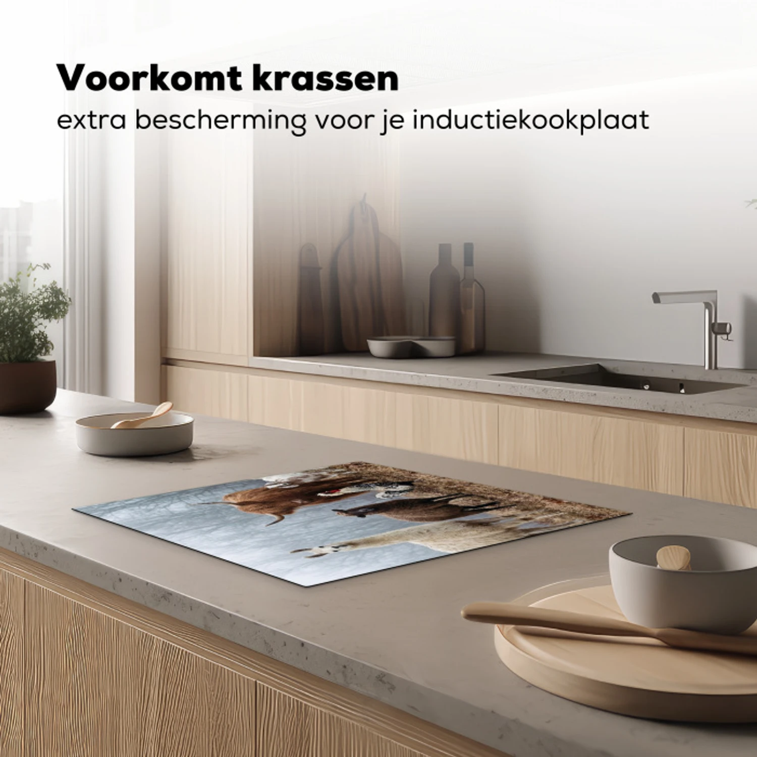 Boerderijdieren - Groep - Mist - Natuur - Rustiek Inductie beschermer vinyl 3mm middel -sfeer1
