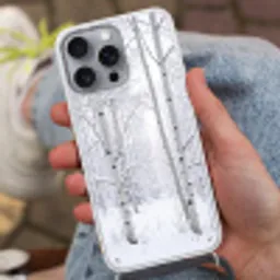 Berkenbomen - Sneeuw - Winter - Bos - Wit Hoesje iPhone 16 Pro Max met koord klein -sfeer3