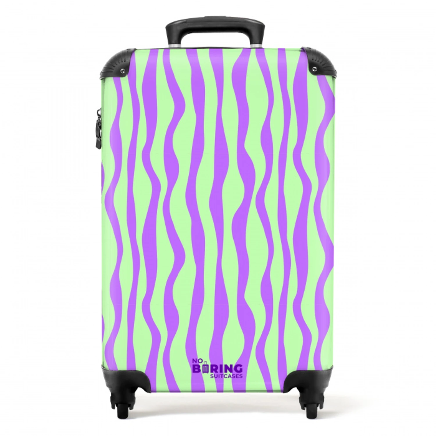 Lila strepen op een mintgroene achtergrond NBS - Handbagage koffer - Volwassenen Unisex middel -productfoto_recht