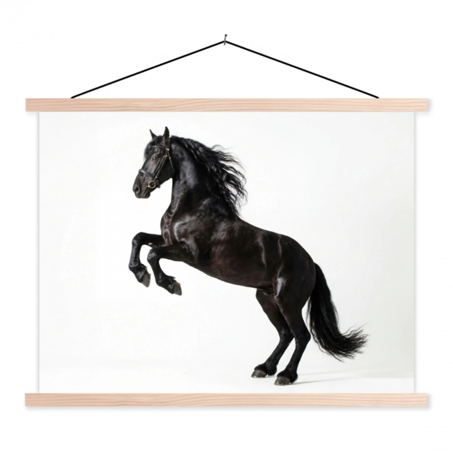 Zwart - Paard - Portret textielposter latten blank klein -3d
