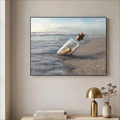 Glazenfles - Post - Zee - Zand Textielframe zwart klein -sfeer2