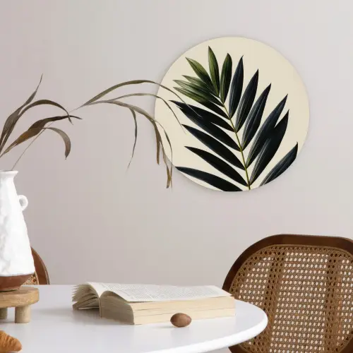 Palmblad - Donkere bladen - Subtiel Wandcirkel kunststof plaat 5mm dik klein -sfeer4